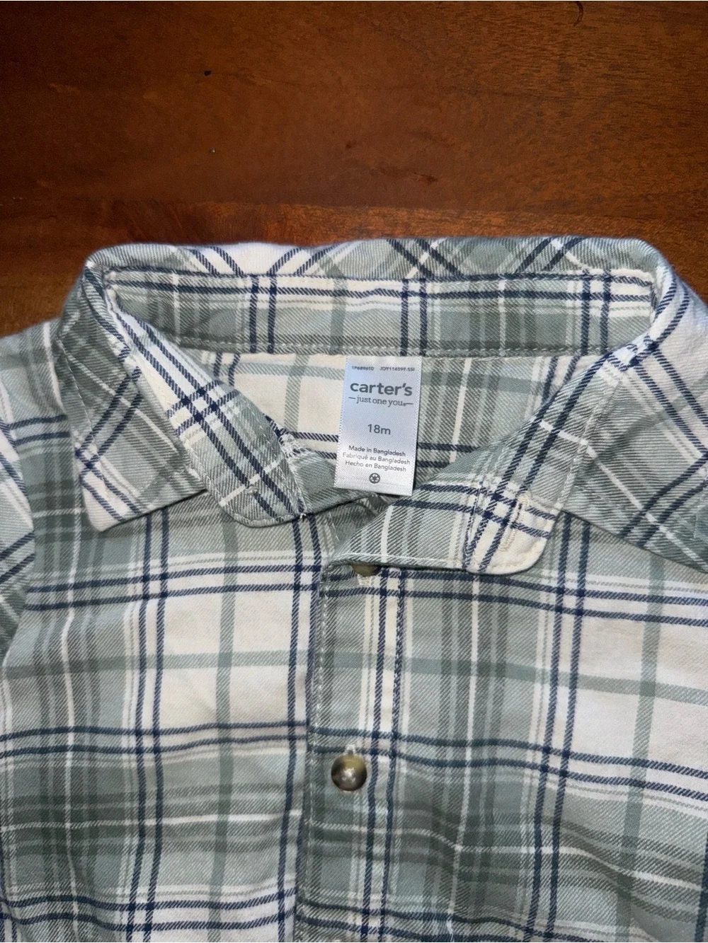 Carter's Green and White Plaid Long-Sleeve Bodysuit